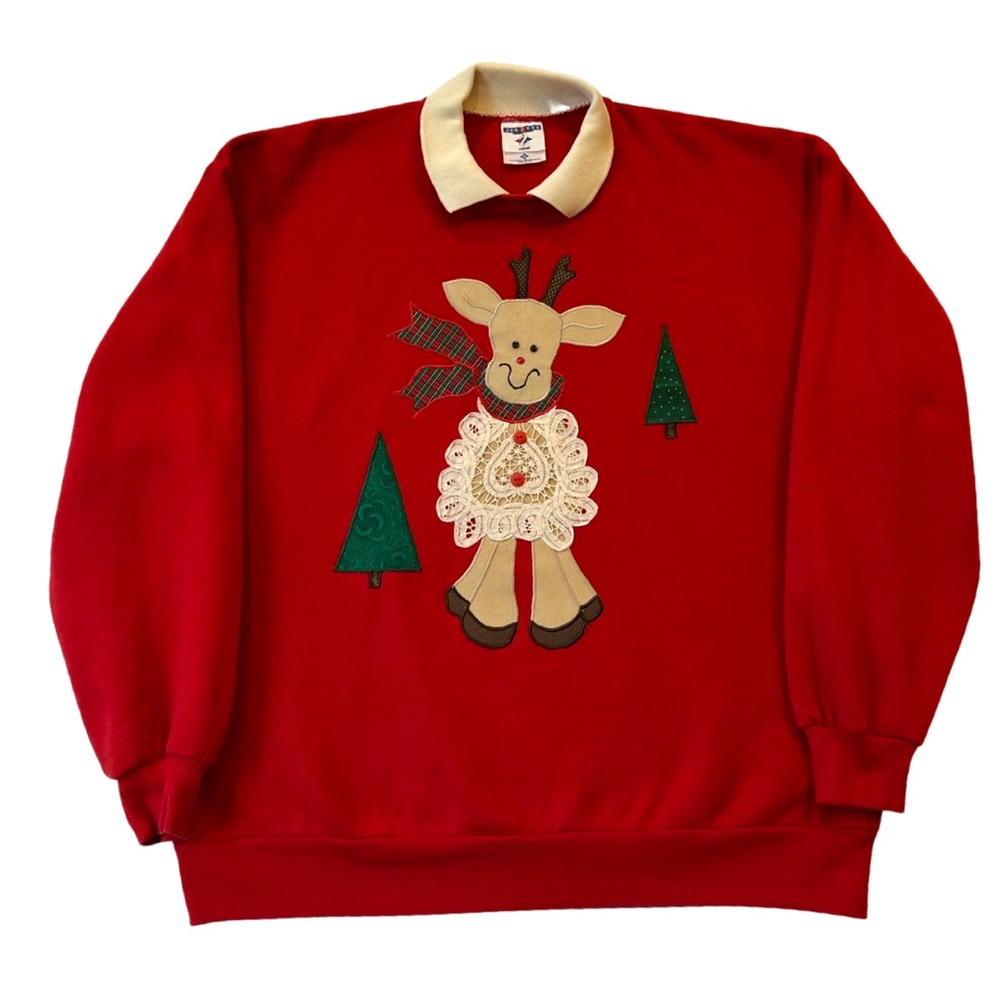 Vintage Rudolph/ Reindeer, Christmas Sweatshirt with Collar, Jerzees size XL